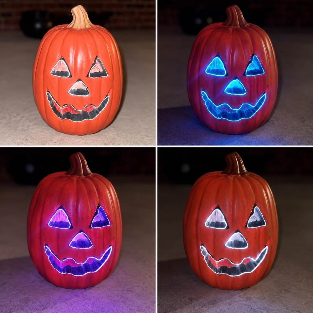 Gemmy Halloween Color Changing LED Jack-O-Lantern Pumpkin Blow Mold Orange 12in